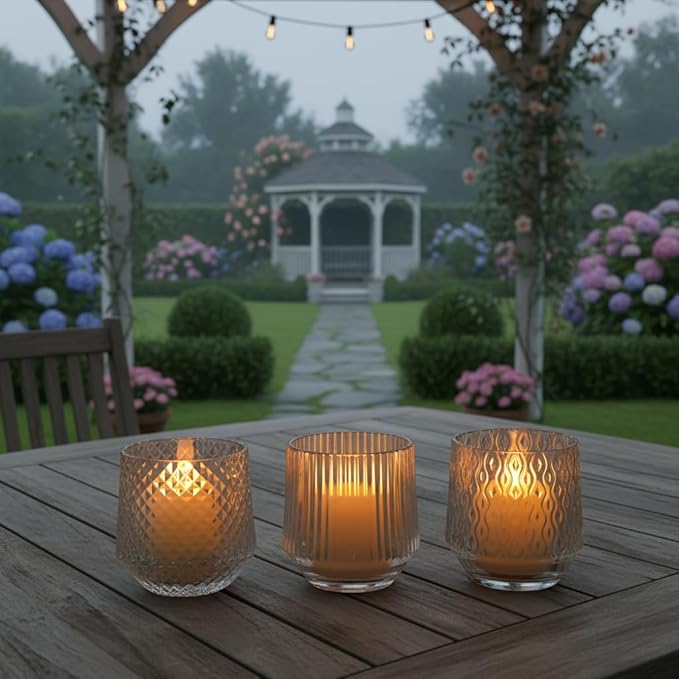 LED Glass Candle Set, Remote Control, USB Rechargeable, 3 Pattern Flickering Flames, Warm White Light