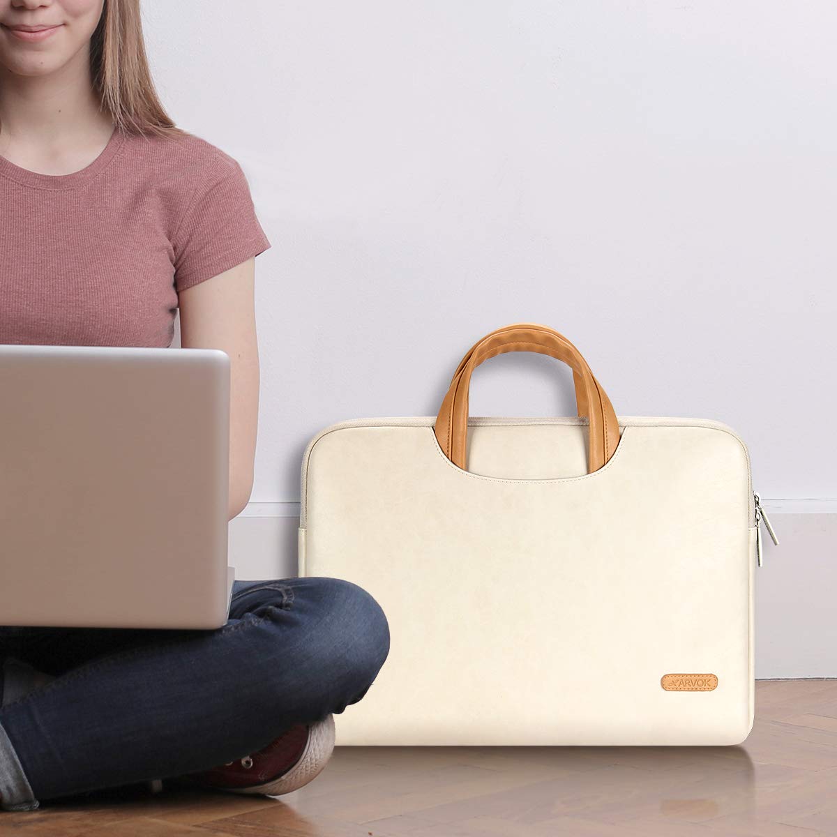 ARVOK 15 15.6 16 Inch Water-resistant Premium Leather Laptop Sleeve With Handle & Zipper Pocket/Notebook Computer Case/Ultrabook Tablet Briefcase Carrying Bag/Pouch Skin Cover For Acer/Asus