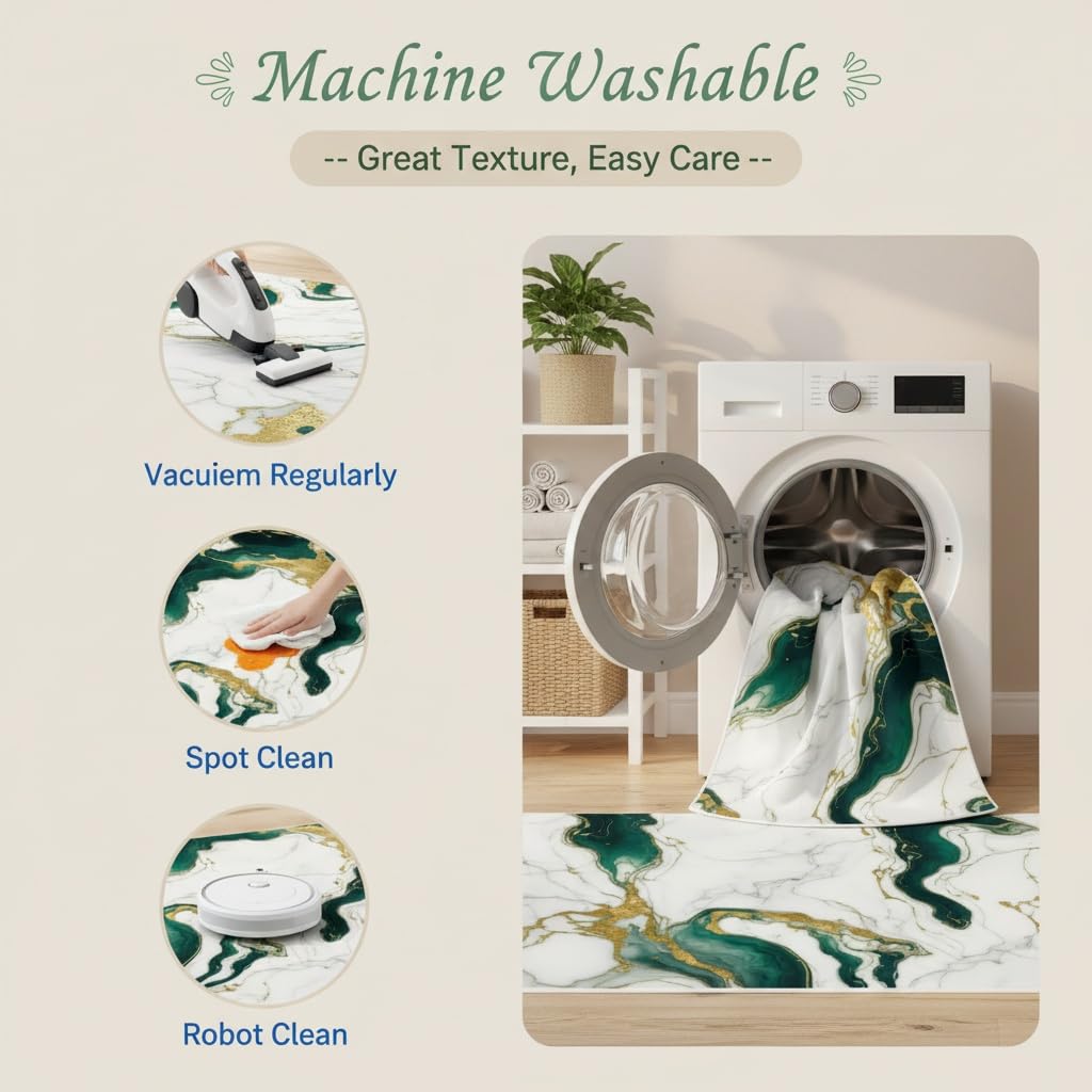 Marble Swirl Modern Abstract Emerald Green Grey Gold Area Rug for Living Room Bedroom Ultra Soft Wool Carpet Under Dining Table Lux Aesthetic Home Office Carpets 5x7