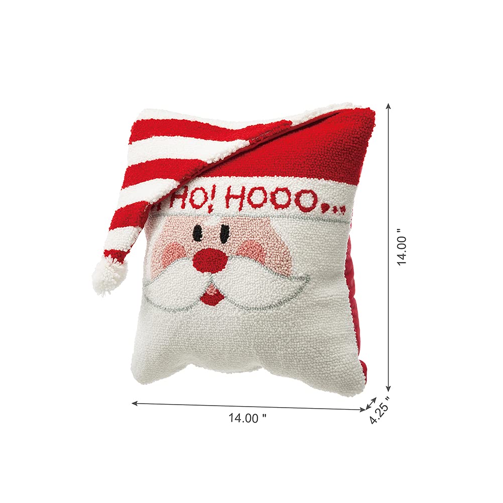 Glitzhome Hooked Merry Christmas 3D Santa Throw Pillow Filled Cushion Sofa Decorative Pillow 14" L x 14" W