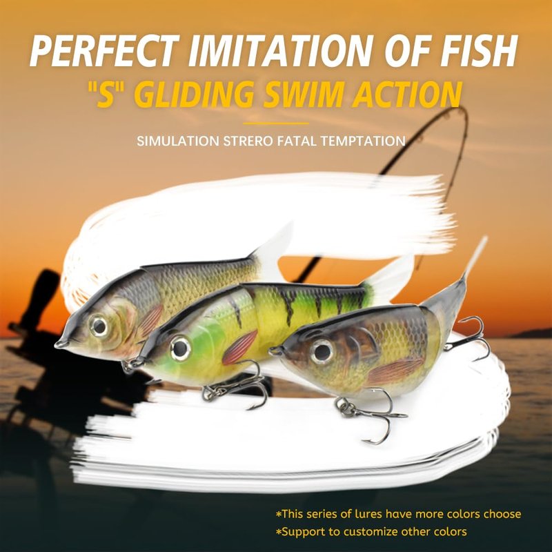 ODS Lure Slow Sinking Glide Bait with Fur Tail Lifelike Fishing Tackle for Trout Shad Bass Musky (Color B)