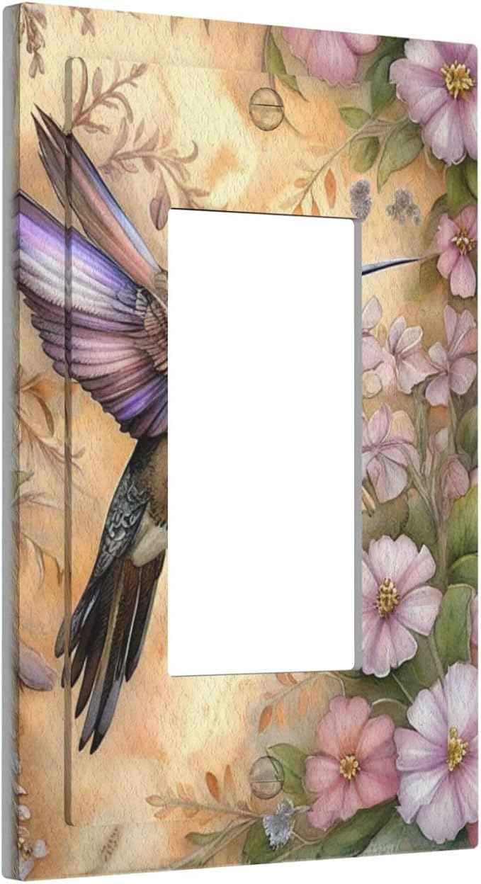 Decorative Art Light Switch Covers Blossom & Hummingbird 1 Gang Rocker Outlet Decorative Switch plate Faceplate GFCI Light Switch Covers for Home Decor