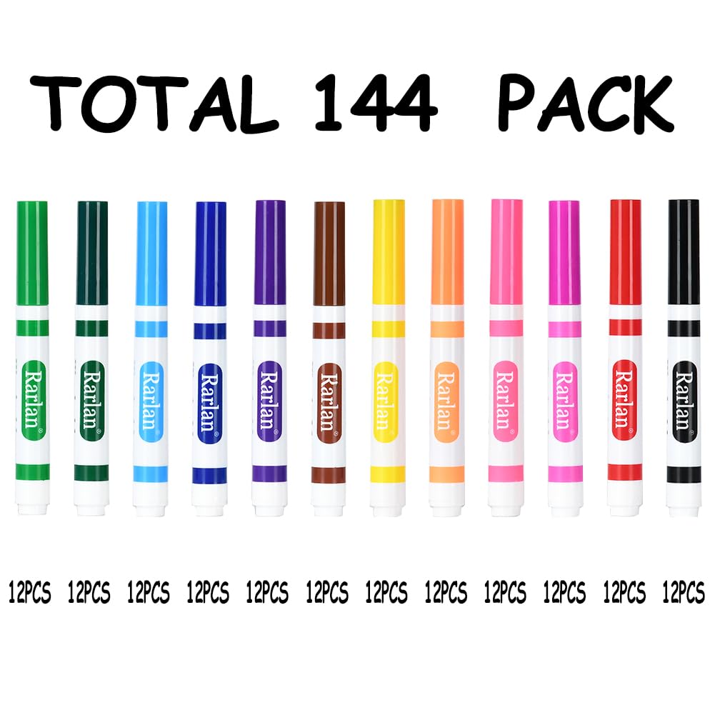 Rarlan Washable Markers Bulk, Markers for Kids, Classpack, 12 Colors,12 Boxes, 144 Count