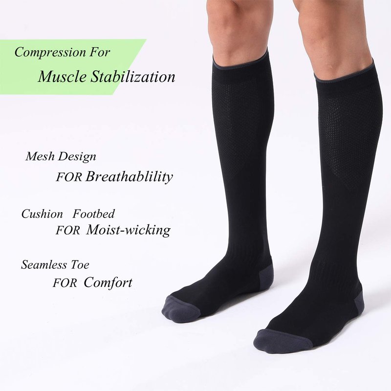 FITRELL 3 Pairs Compression Socks for Women and Men 20-30mmHg- Circulation and Muscle Support Socks for Travel, Running, Nurse, Knee High, Medical BLACK S/M