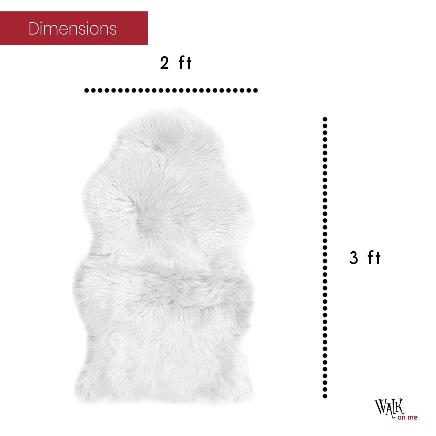 Walk on Me White Faux Fur Sheepskin Rug - Ultra Soft, Super Thick, Fluffy, Washable 2x3 Feet Pelt for Living Room, Bedroom, Office - Acrylic, Latex Backing, Non-Slip