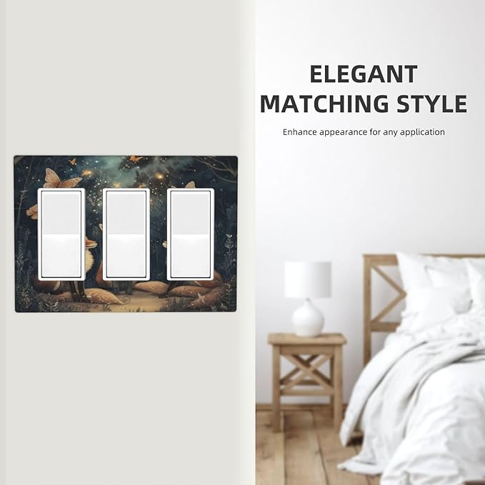 Decorative Art Light Switch Covers Foxes & Forest 3 Gang Triple Rocker Outlet Switch plate GFCI Faceplate GFCI for Home Decor