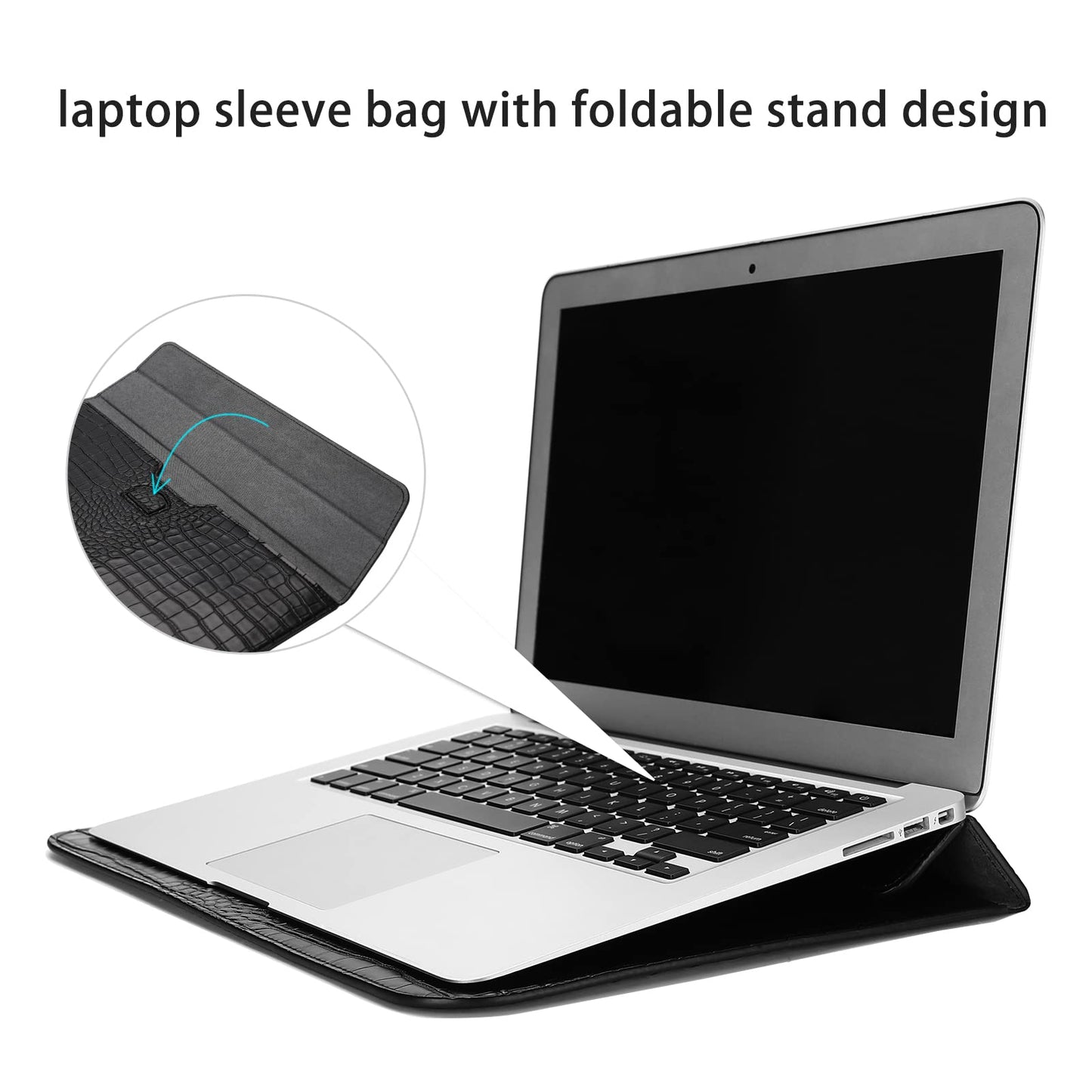MOSISO Laptop Case 13 inch, 13 inch Laptop Sleeve Compatible with MacBook Neo 13 A18 Pro A3404 Air M4 M3 M2 M1 2026-2018 / Pro M2 M1 2026-2016, Crocodile Grain PU Leather Flap Case Bag, Black
