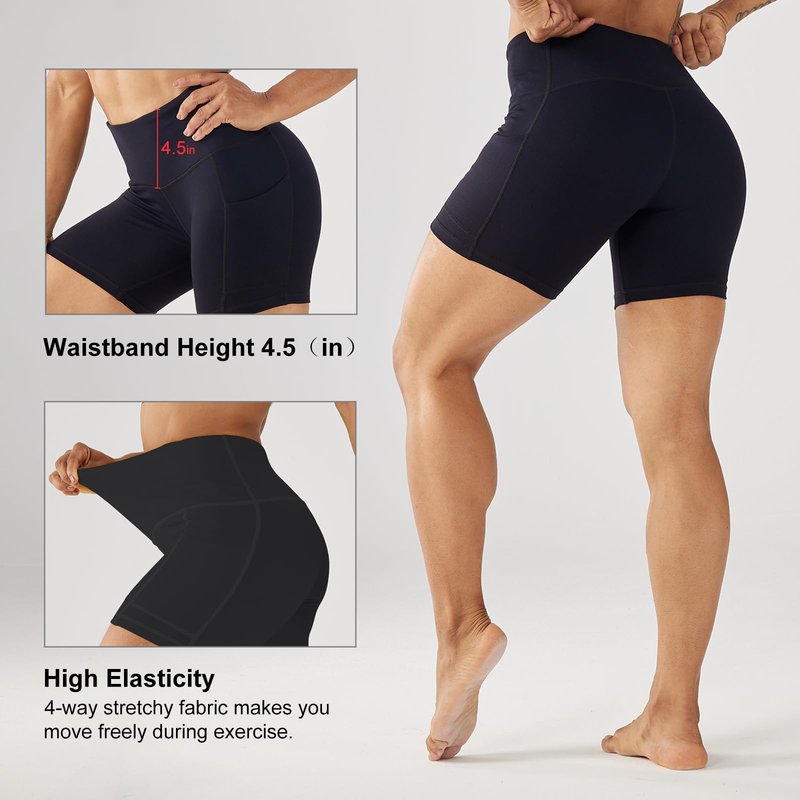 LOVESOFT Women's 5" High Waist Biker Shorts Workout Yoga Running Gym Compression Spandex Volletball Shorts with Side Pockets Black