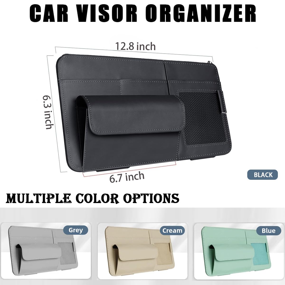 WiiLemz Car Visor Organizer, Multi-Pocket Sunvisor Storage with Sunglass Holder, Document Holder and Visor Card Clip, Fit for AUTO SUV & Truck, Leather Car Accessories Interior (Pink)