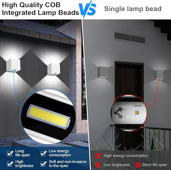ledmo LED Outdoor Sconses Light Up and Down Wall Lights Adjustable Lighting Beam Aluminum IP65 20W High Power 6000K 1800LM Modern Exterior Lighting Fixture for Patio Home Yard 2 Pack Non Photocell