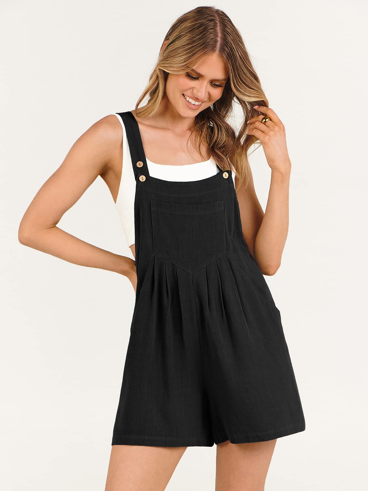ANRABESS Women's Summer Casual Rompers Bib Short Overalls Loose Linen Jumpsuit Beach Outfits Travel Vacation Clothes Black Small