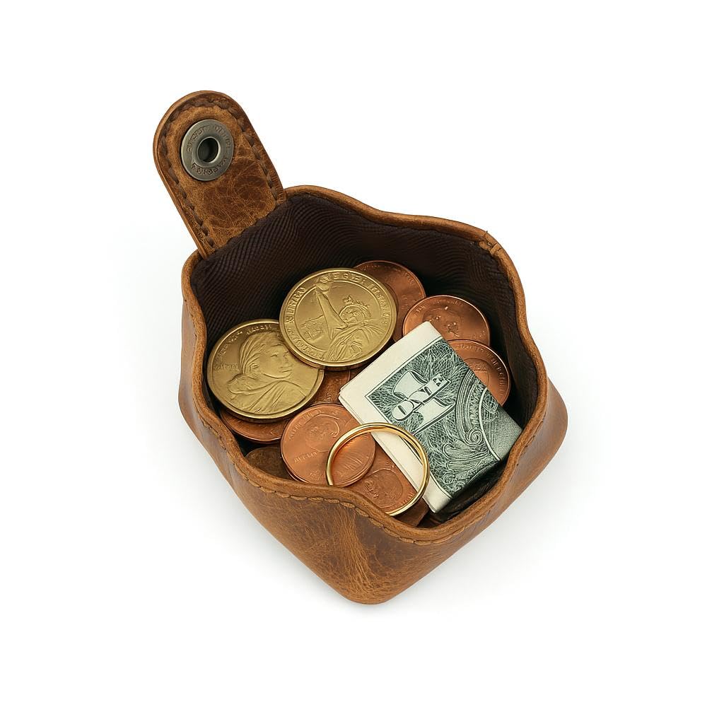 Leather Coin Pouch - Compact Change Holder and Mini Pocket Wallet for Men & Women (Antique Brown)