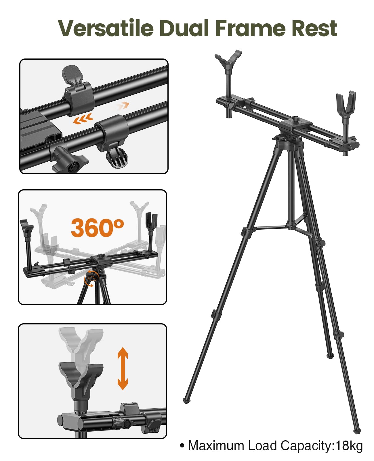 Trakiom Hunting Tripod Hunting Rests with Dual Frame, Increased Height 25.2 inches to 48.8 inches, Shooting Tripod Provide Maximum Shooting Stability for Outdoors, Ground Blinds