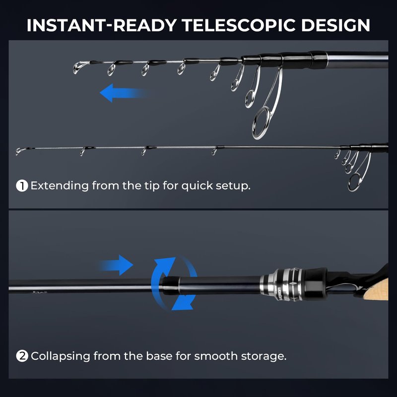 KastKing Megatron Titanium Telescopic Casting & Spinning Fishing Rods, IM7 Graphite Travel Rod with Titanium Solid Tip, Power Transition System, for Freshwater and Inshore Fishing
