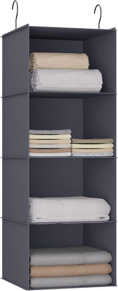 Hanging Closet Organizer, Easy Mount Foldable 4-Shelf Hanging Closet Wardrobe
