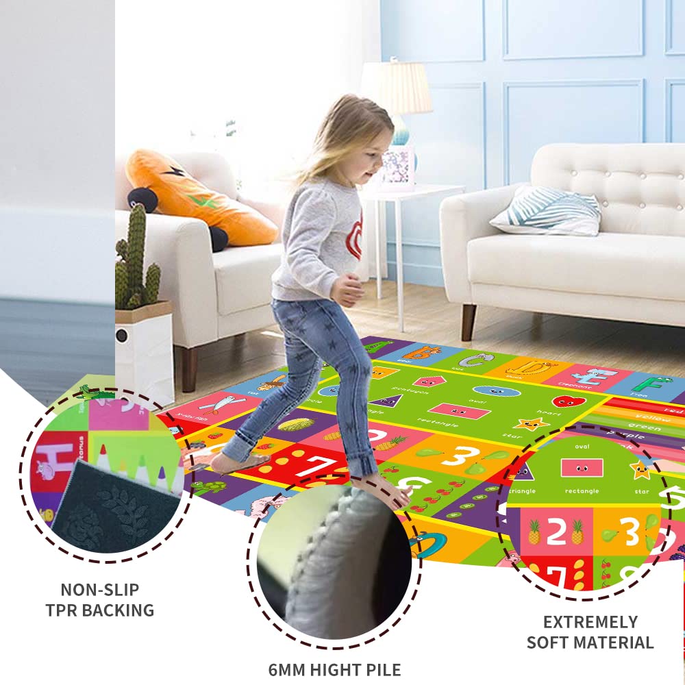 ABC Alphabet Animals Educational Playmat - Interactive Learning Carpet for Toddlers & Infants with Numbers & Shapes, Classroom/Bedroom Play Rug, Machine Washable(Size:80 * 120cm/31" x 47")