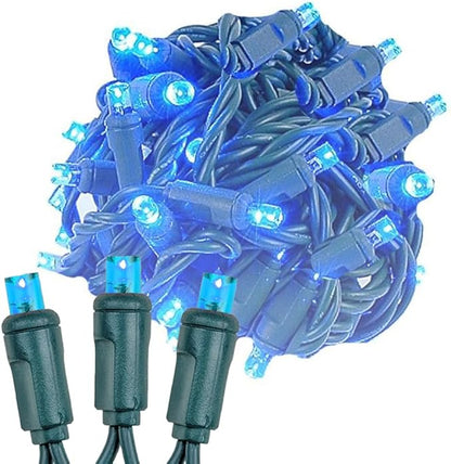 Novelty Lights 12-Pack, 50 Feet 100 LED Blue Christmas Mini Light String on Green Wire, 5mm Wide Angle Bulbs, Connectable, Indoor/Outdoor Decor, UL Listed
