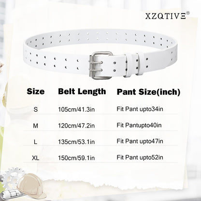 XZQTIVE Men Dual Holes Belt For Jean Pant Casual Leather Belts With Double Prong Buckle