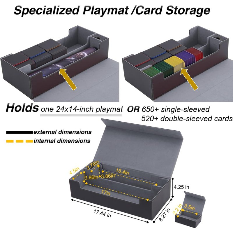 Venssu MTG Deck Box Holds 5 Display Card Deck Boxes with Playmat and Dice Box,Includes 10 colorful dividers and 1 card supporter, Trading Card Storage Box For Magic Game Cards (Black and Grey)