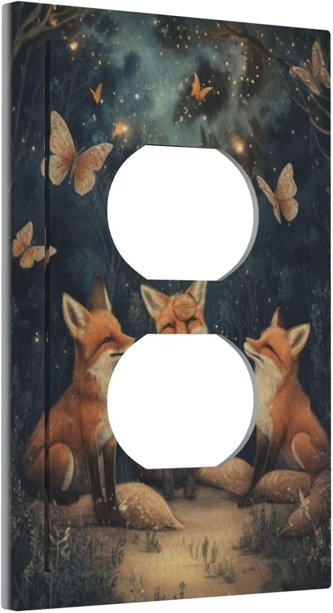 Decorative Art Light Switch Covers Foxes & Forest 1 Gang Single Duplex Outlet Wall Plate Switchplate Electrical Faceplate for Home Decor