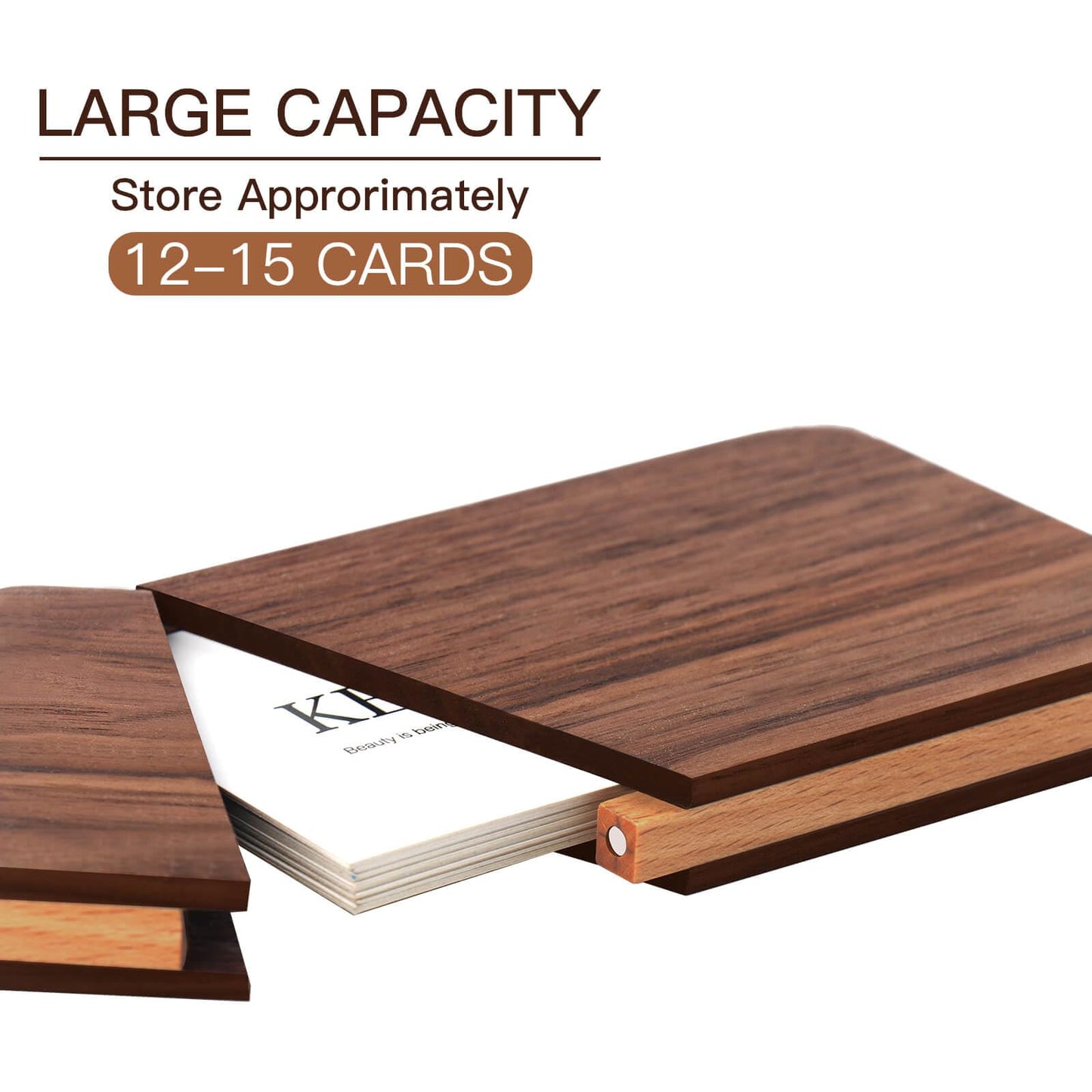 YOYAI Wood Business Card Holders Wooden Business Card Case Name Card Holder Walnut Card Holder with Magnetic Closure Portable (Black walnut)