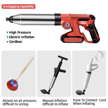 Electric Toilet Plunger，Drain Clog Remover Tools,High Pressure Air Toilet Plungers Heavy Duty Plunger For Toilet,Bathroom,Floor Drain,Sewer,Pipe，RED