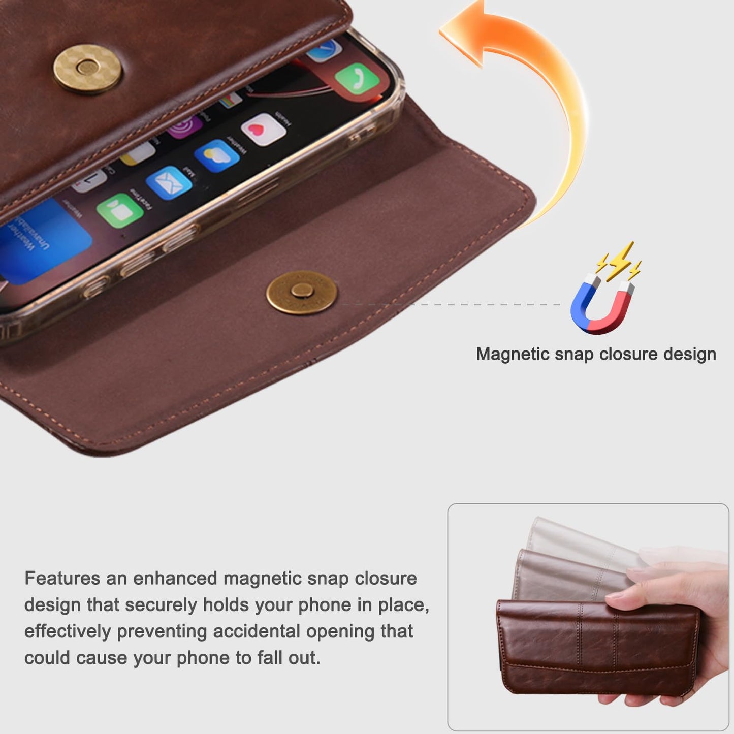 INGIDO Phone Holster Compatible with iPhone 16 15 14 13 12 and Pro, Galaxy S25 S24 S23 S22 S21 S20, Leather Phone Pouch with Metal Belt Clip, M-Coffee