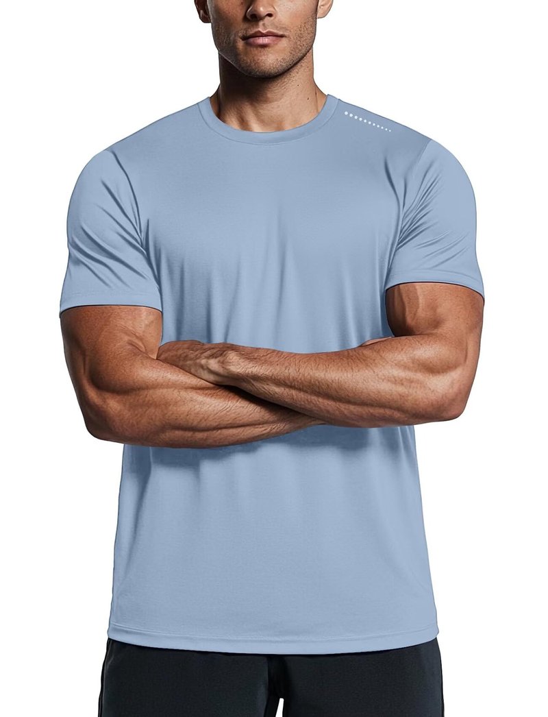 Zengjo Mens Athletic Shirts Moisture Wicking Short Sleeve Quick Dry Workout T-Shirt for Gym Running Exercise(Slate Blue,X-Large)