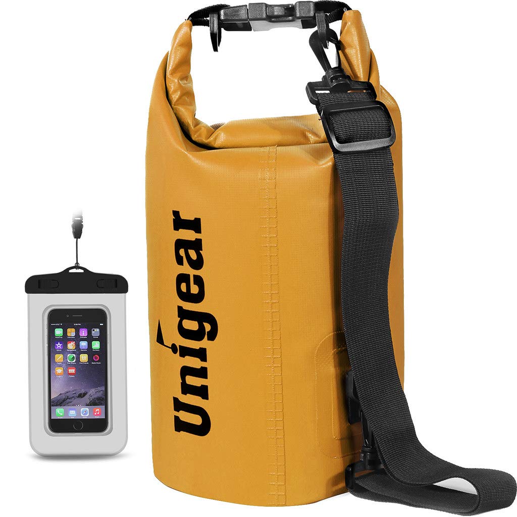 Unigear Dry Bag Waterproof, Floating and Lightweight Bags for Kayaking, Boating, Fishing, Swimming and Camping with Waterproof Phone Case (Pale Yellow, 30L)
