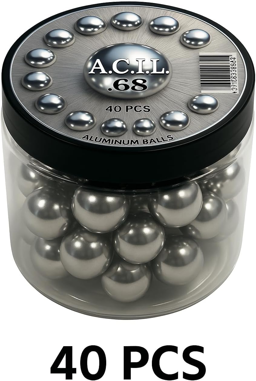Premium Aluminium Balls .68 Cal. Solid Resuable Paintballs Powerballs for Target Practice, Training and Defense Pistols in 68 Caliber (40 pcs)
