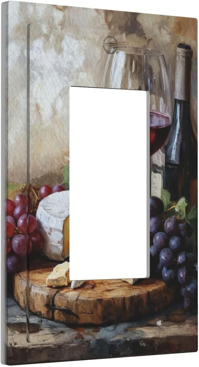 Decorative Art Light Switch Covers Wineglass & Artisanal Cheeses 1 Gang Rocker Outlet Decorative Switch plate Faceplate GFCI Light Switch Covers for Home Decor