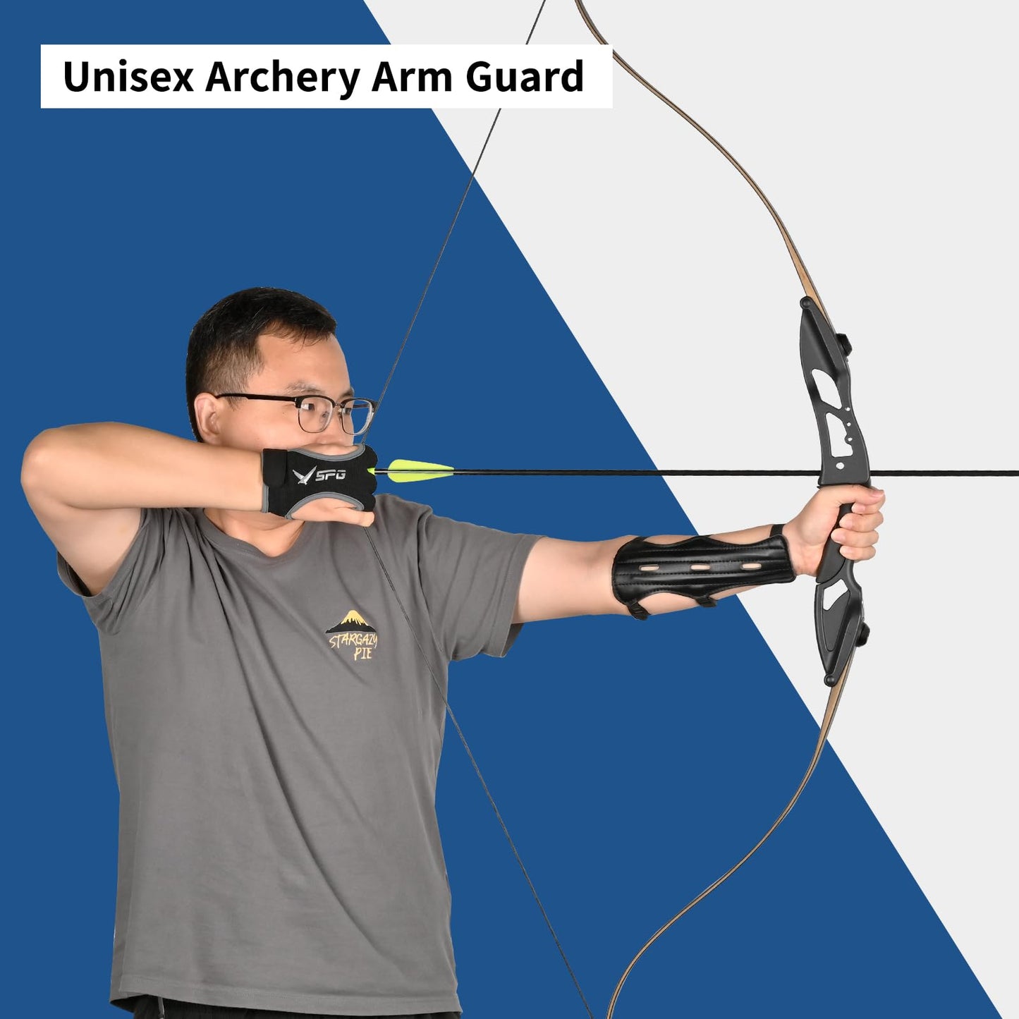 FENJANER Archery Finger Tab Gloves Arm Guard Adjustable Strap Wrist Guard Arrow Bag Hip Arrow Quiver for Hunting Target Accessories (1 X Arm Guard and 1 X Archery Glove)