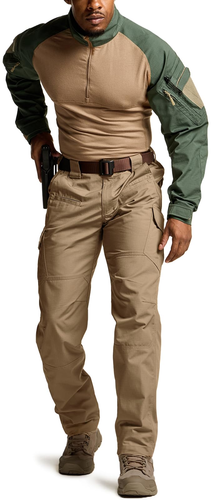 CQR Men's Tactical Pants, Water Resistant Ripstop Cargo Pants, Lightweight EDC Work Hiking Pants, Outdoor Apparel, Raider Cougar, 32W x 34L