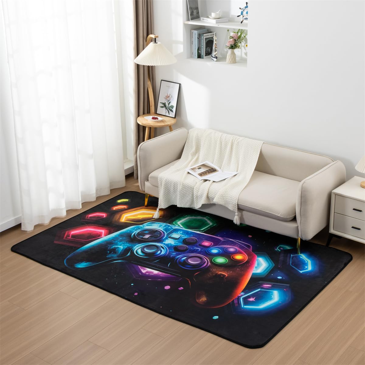 NTBED Galaxy Game Console Area Rug for Bedroom Sofa Playroom Gaming Geometric Bedside Rugs Gamer Decorative Floor Mat Carpet (5x8 Feet, Black)