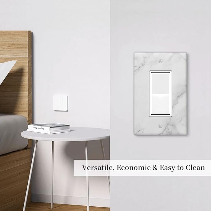 White Marble Wall Plate Decorative Single Rocker Outlet Light Switch Cover 1-Gang Decorator Art Print Faceplate for Bedroom Kitchen Room Decor