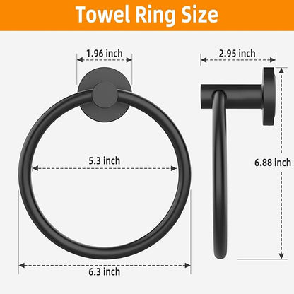 Matte Black Towel Ring 2Pack, SUS304 Stainless Steel Hand Towel Holder