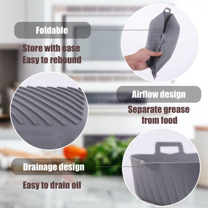 Silicone Liners Square for Air Fryer, 2 Pcs Non-stick Food-grade Reusable Basket Silicone Pot Baking Tray Airfryer Accessories, Top Size 8 inches, Bottom Size 7 inches