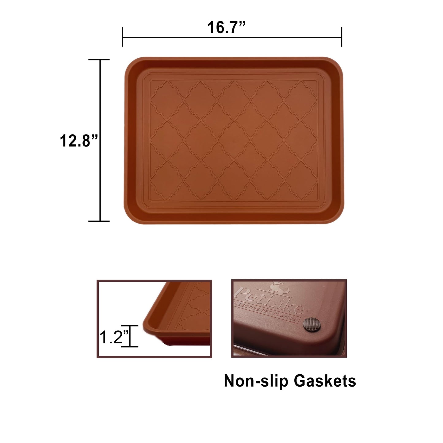 PetLike Boot Trays for Entryway Indoor, Pet Food Mat Trays, 16.7 x 12.8 inch 2 Packs, Waterproof Rubber Shoe Tray for Indoor and Outdoor, Multi-Purpose Tray for Boots, Shoes, Pets, Garden