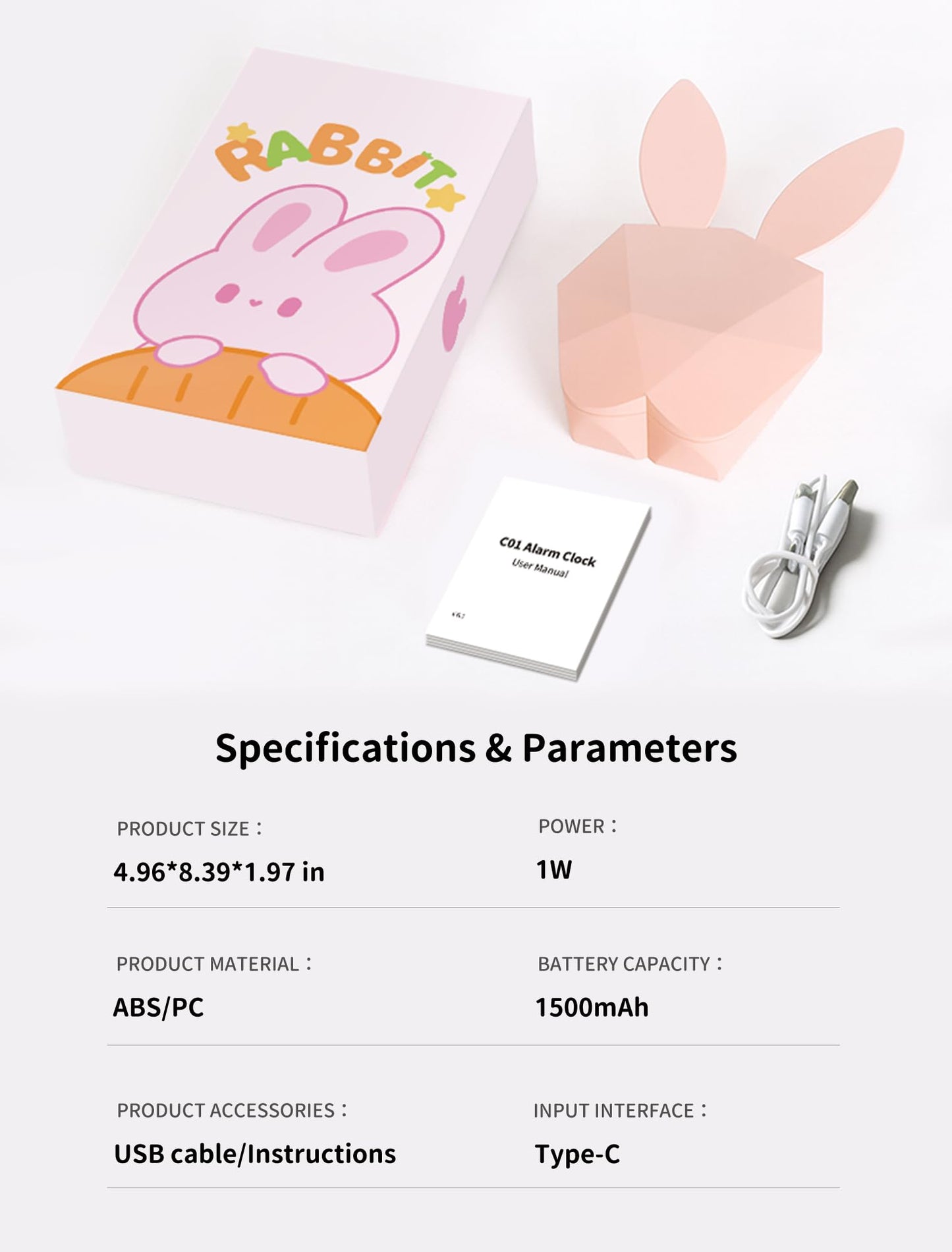 MASHI Bunny Kids Alarm Clock for Girls, Pink Alarm Clock with Night Light & Snooze, Sound Activated Digital Clock, 5 Ringtones & Adjustable Volume,Gift Ideas for Kids Girls Teens Room Decor (Pink)