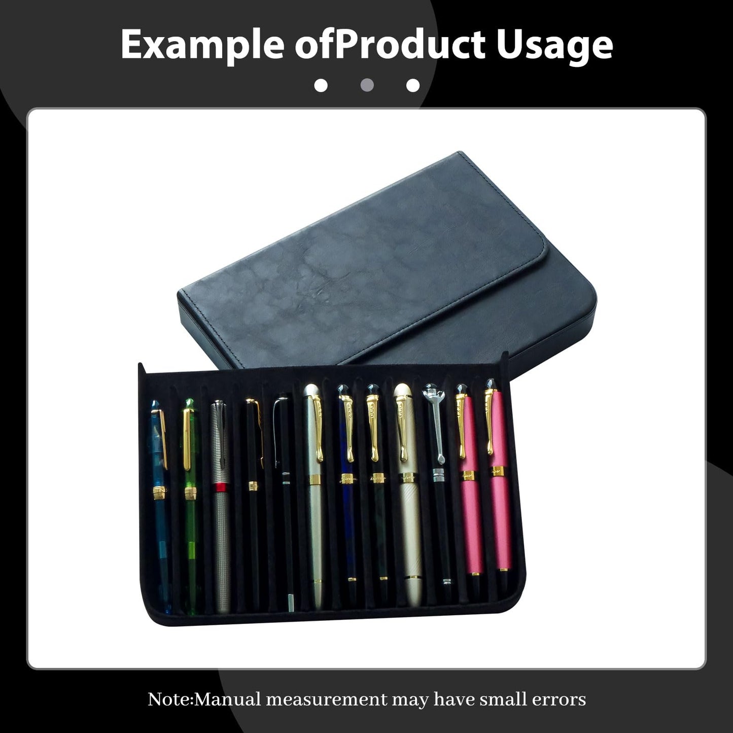 MIVLXLX PU Leather 12 Fountain Pen/Pencil Tray Case Organizer, Fashion Design, Handmade, Magnetic Closure with Drawer, Christmas Gift for Man/Woman/Office, 12 Slots(black)