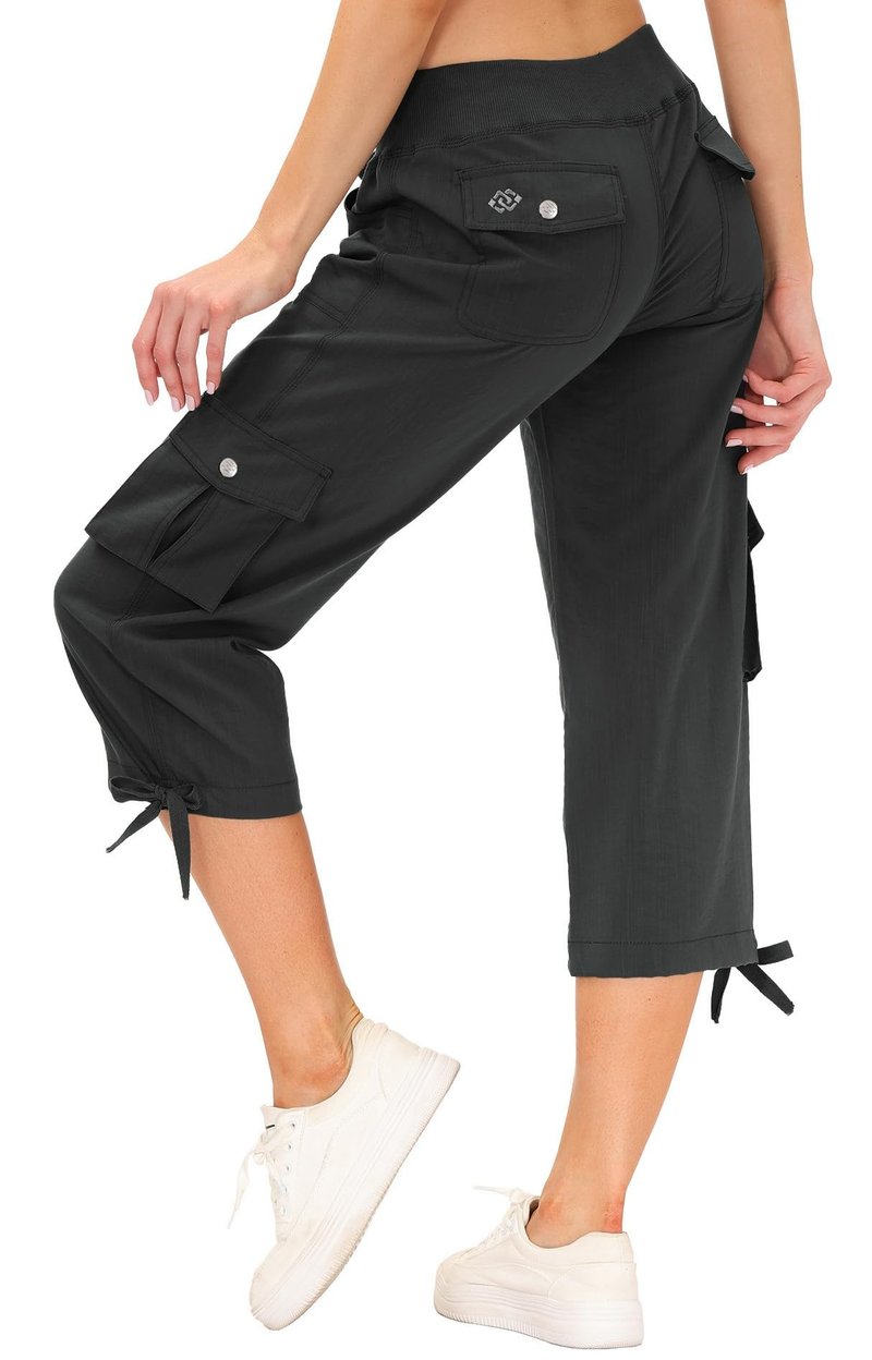 MoFiz Womens Capris with Pockets Loose Fit Casual Capri Pants Dressy Lightweight Ladies Baggy Cargo Pants for Hiking Dark Grey 3XL