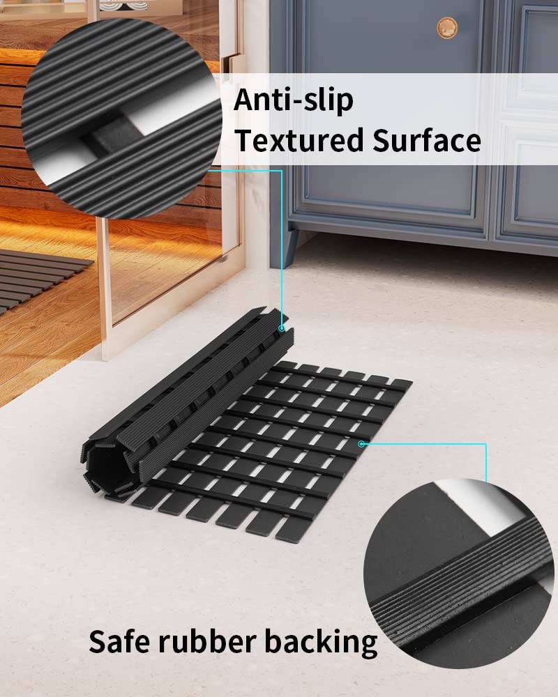 Shower-Mat Non Slip, PADOOR Heavy Duty Bathtub-Mat Curlable Quick Drain Sturdy Bath Tub Mat Without Suction Cups for Indoor Outdoor Use 17x26 Inch Black