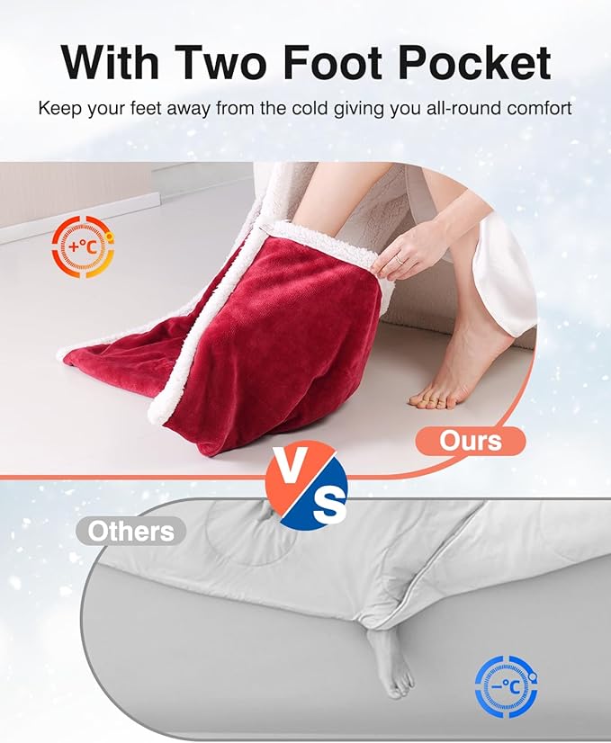 Wearable Heated Blanket with Sleeves, Electric Heated Blanket for Gifts, Electric Throw Wrap Poncho Shawl with Pockets, 6 Heating Levels & 4 Hours Time Settings, 50 x 70 Inch (Red)