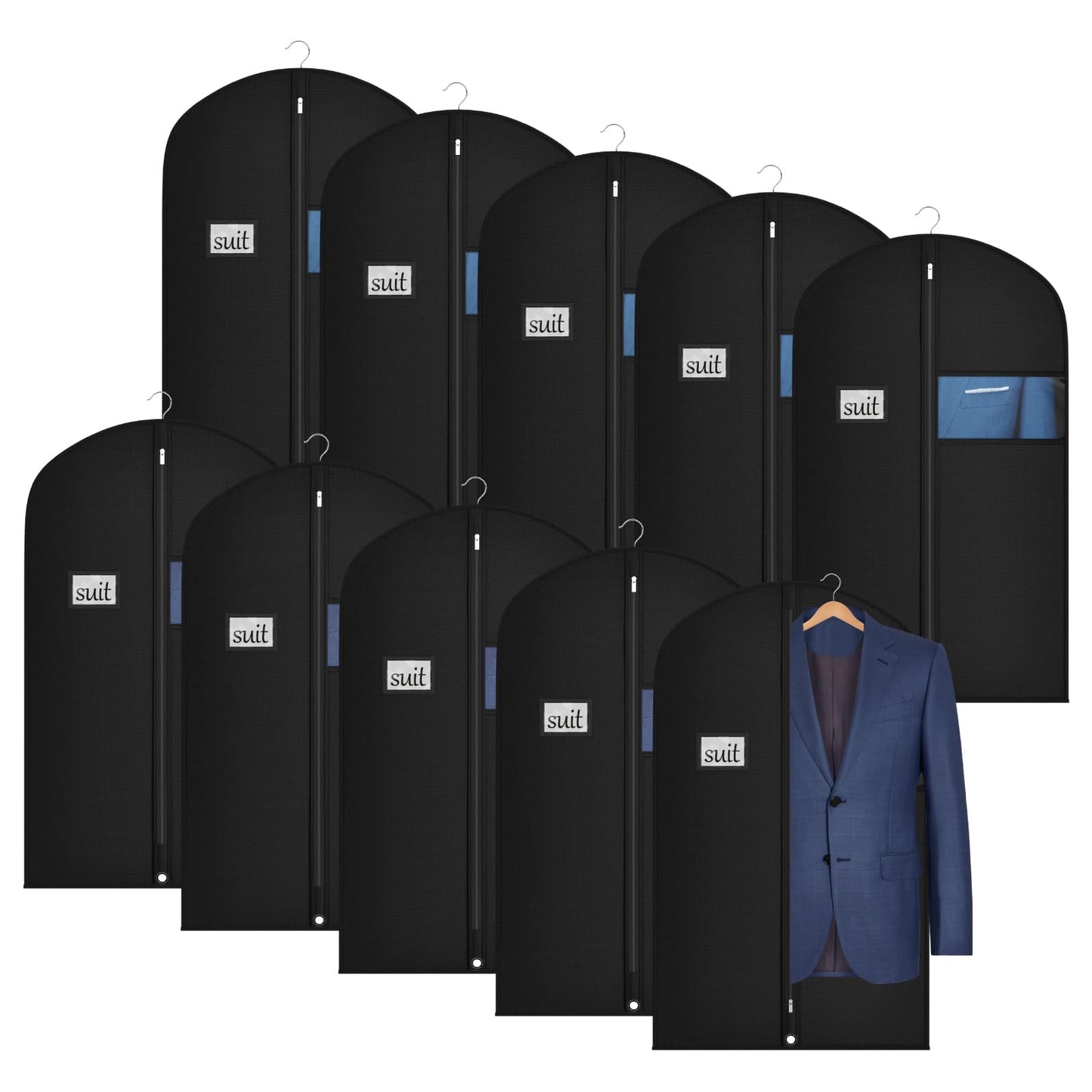 Univivi 10 Pack Suit Bags Garment Bag for Men Storage, 40-Inch Suit Bags for Closet Storage with Clear Window and ID Card Holder for Suit Jacket, Skirt, Shirt and Coat