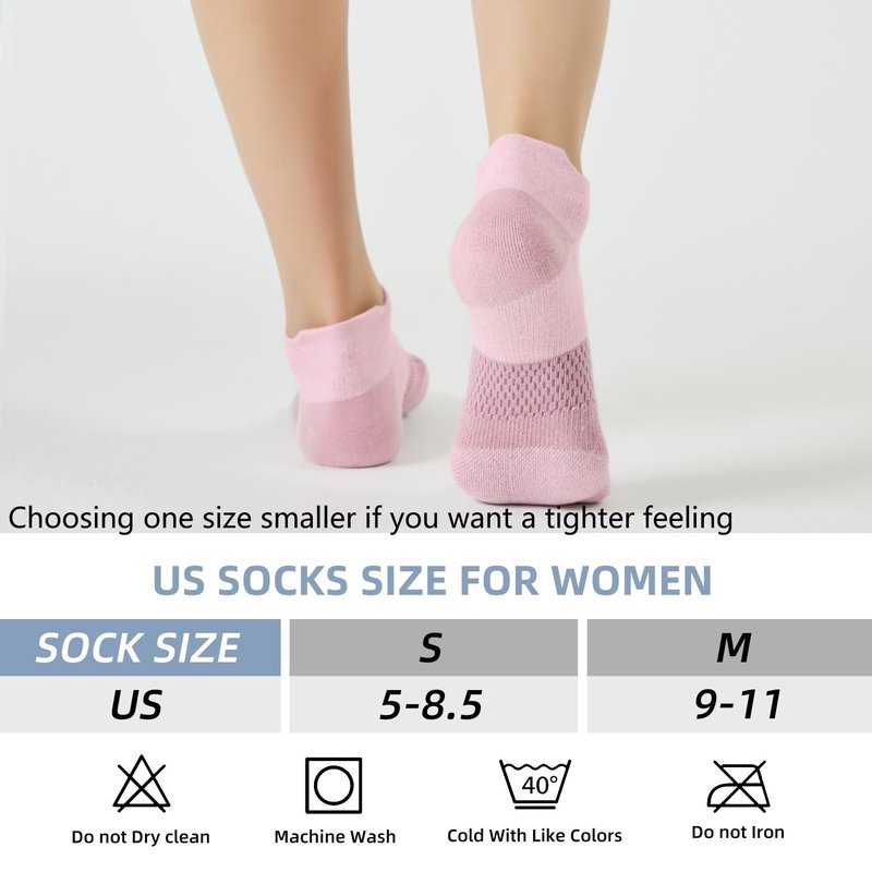 FITRELL 5 Pairs Ankle Running Socks for Women Athletic Cushioned Low Cut Tab Sports Socks, Rococo, Medium