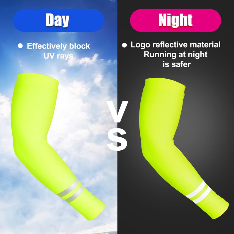 SATINIOR 6 Pairs UV Sun Protection Arm Sleeves for Men Women Reflective Cooling Compression Sleeves Golf Outdoor Sports(Fluorescent Yellow)