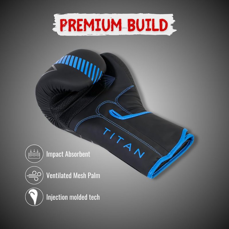 CO2 Sports Titan Boxing Gloves, Pro Training Sparring, Maya Hide Leather, Muay Thai MMA Kickboxing, Men Women Adult, Focus Mitts, Ventilated Palm, Multi Layered, 8 10 12 14 16 18 Oz (Blue, 16 OZ)