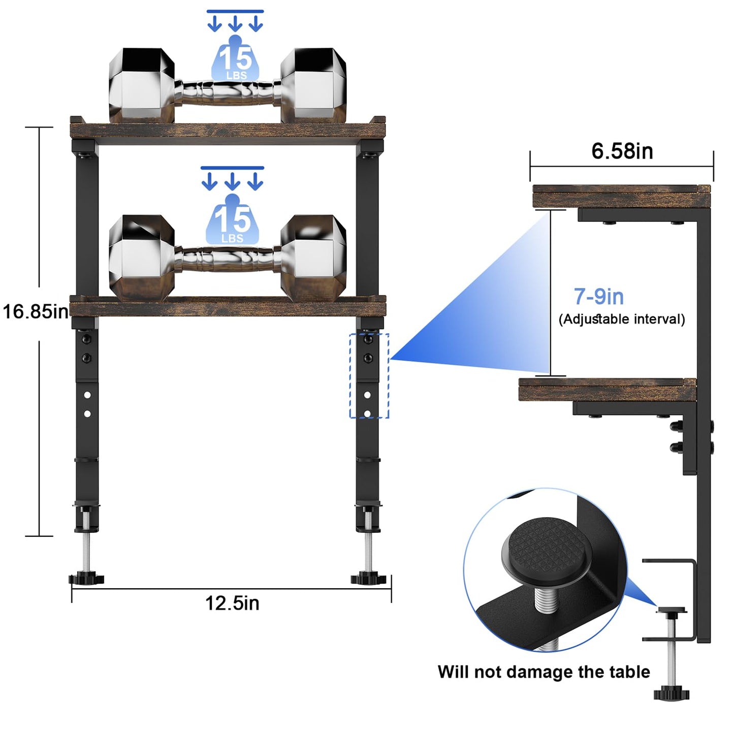 OUTIOE 2-Tier Desk Shelf, Expandable Under Desk Storage, Clamp on Desk Shelf, Desktop Accessories for Offices, Study Rooms, and Game Rooms (Wood)