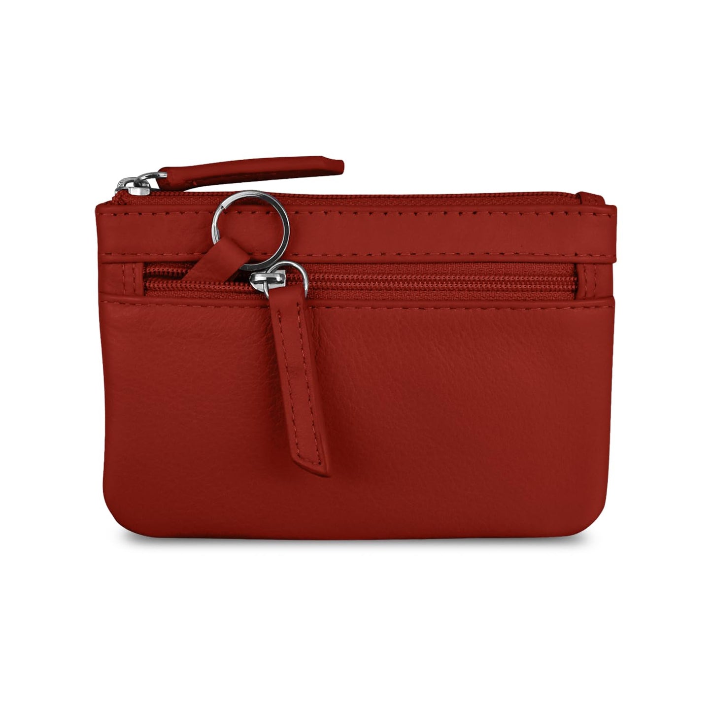 ili New York Mini Leather Coin Purse, Compact Genuine Leather Pouch with Key Ring & RFID Protection, Used for Coins, Keys and Cards, Ideal for Travel and Everyday Carry, Red