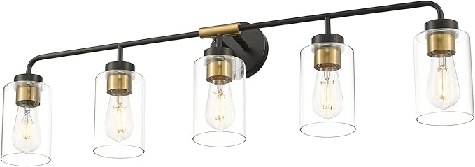 zeyu 36.5 Inch Modern Vanity Lights Over Mirror with Clear Glass Shade, 5-Light Bathroom Light Fixtures for Bathroom, Bedroom, Hallway, Black and Gold Finish, ZS62B-5W BK+BG